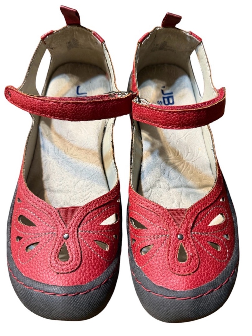 JBU Red Vegan Leather Mary Jane Wildflower Encore Sport Flats size 7 M